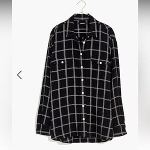 Madewell 🔥 Lightspun Flap-Pocket Oversized Button Down Shirt Windowpane Sz XS